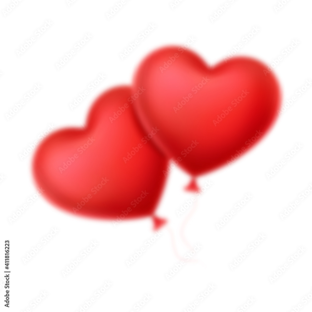 Two red hearts in the shape of balloon on white background. Valentine's Day. 3d realistic vector illustration.