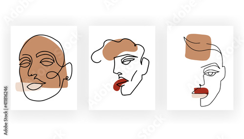 Woman faces Continuous one line drawing style. Modern Trendy minimal portrait. Simple femenine chick portrait