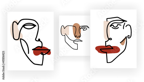 Woman faces Continuous one line drawing style. Modern Trendy minimal portrait. Simple femenine chick portrait