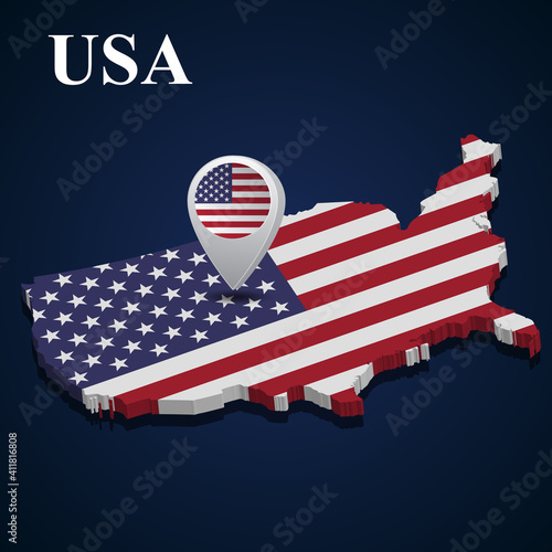 Flag of USA on map on dark background