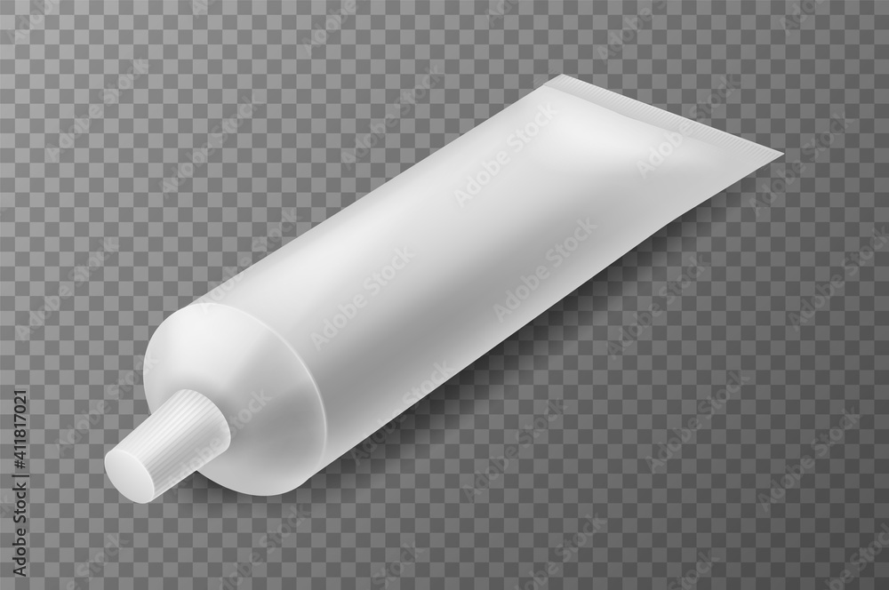 Tube of toothpaste or cream. Realistic white blank package mockup, medicine or cosmetics box for marketing branding, empty template, vector packaging isolated on transparent background Tube of toothpaste or cream. Realistic white blank package mockup, medicine or cosmetics box for marketing branding, empty template, vector packaging isolated on transparent background