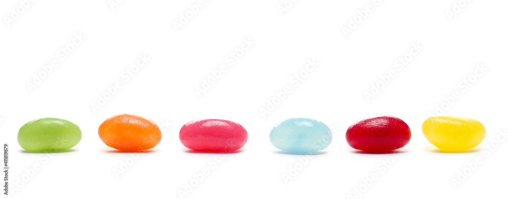 Jelly beans, colorful fruit candy dessert snack pile isolated on white background Jelly beans, colorful fruit candy dessert snack pile isolated on white background
