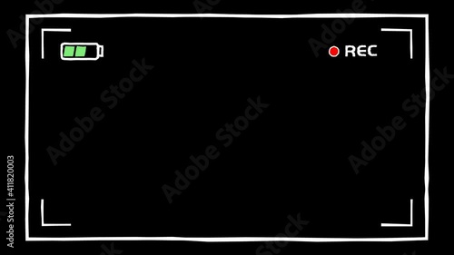 Hand-drawn cartoon simple camera viewfinder frame with transparent background and seamless loop