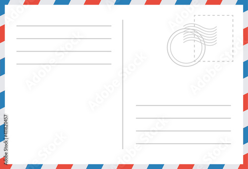 Email envelope vector illustration.  Post card retro template. Blank post mockup. Vector holiday border.