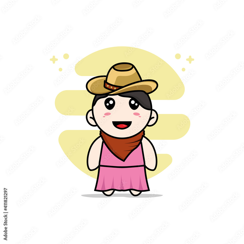 Cute girl character wearing cowboy costume. Cute girl character wearing cowboy costume.