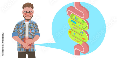 3D Isometric Flat Vector Conceptual Illustration of Gut Inflammation, Weak Digestive System.