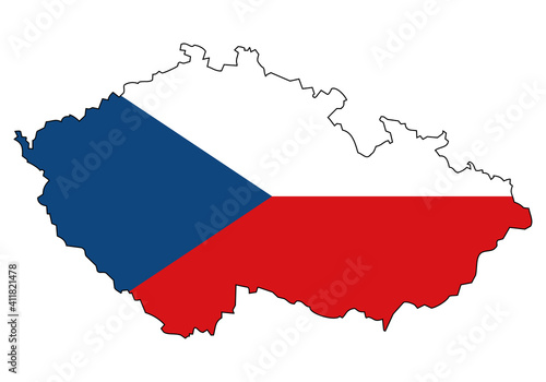 Czech republic map with flag - outline of a state with a national flag, white background, vector