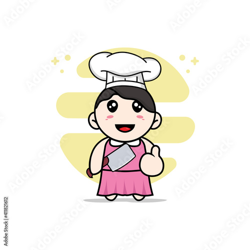 Cute girl character wearing chef costume.