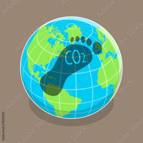 3D Isometric Flat Vector Conceptual Illustration of Carbon Footprint, CO2 Emission Pollution.