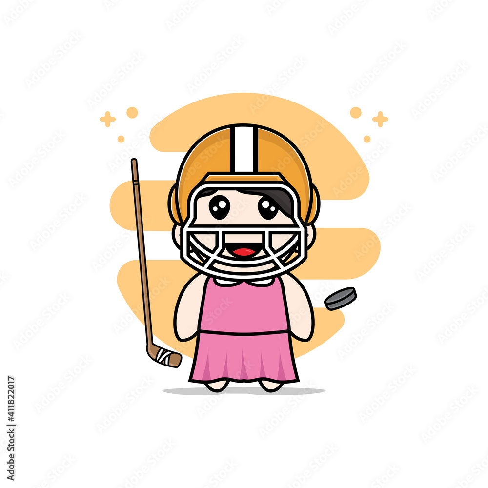 Cute girl character wearing hockey costume. Cute girl character wearing hockey costume.