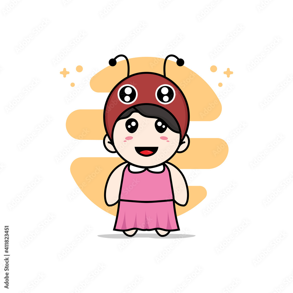 Cute girl character wearing dragonfly costume. Cute girl character wearing dragonfly costume.