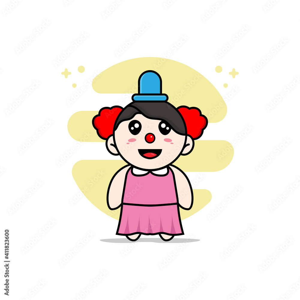 Cute girl character wearing clown costume