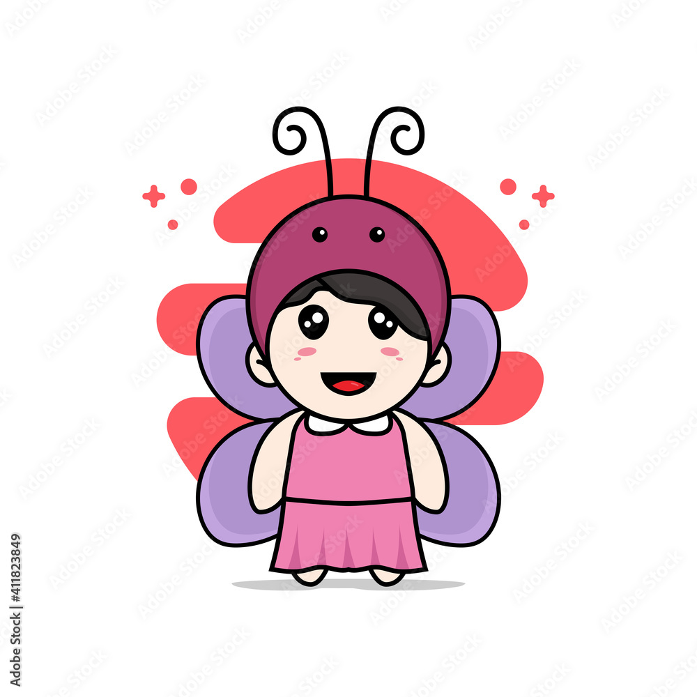 Cute girl character wearing butterfly costume. Cute girl character wearing butterfly costume.