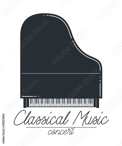 Classical music emblem or logo vector flat style illustration isolated, piano logotype for recording label or festival or musical orchestra.