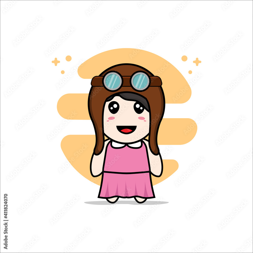 Cute girl character wearing pilot helmet. Cute girl character wearing pilot helmet.