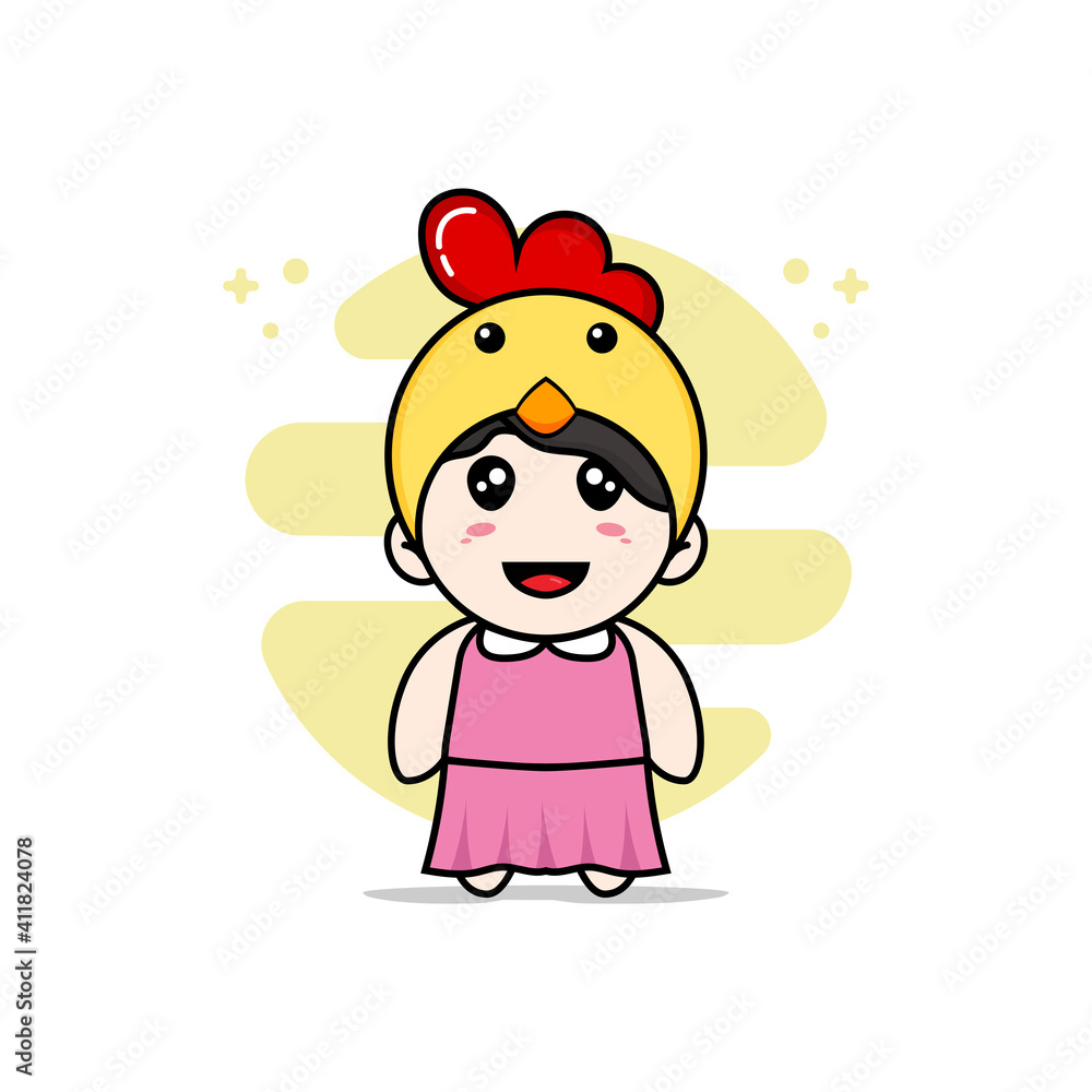 Cute girl character wearing chicken costume. Cute girl character wearing chicken costume.