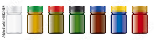Set of Colored Transparent Plastic Bottles. 