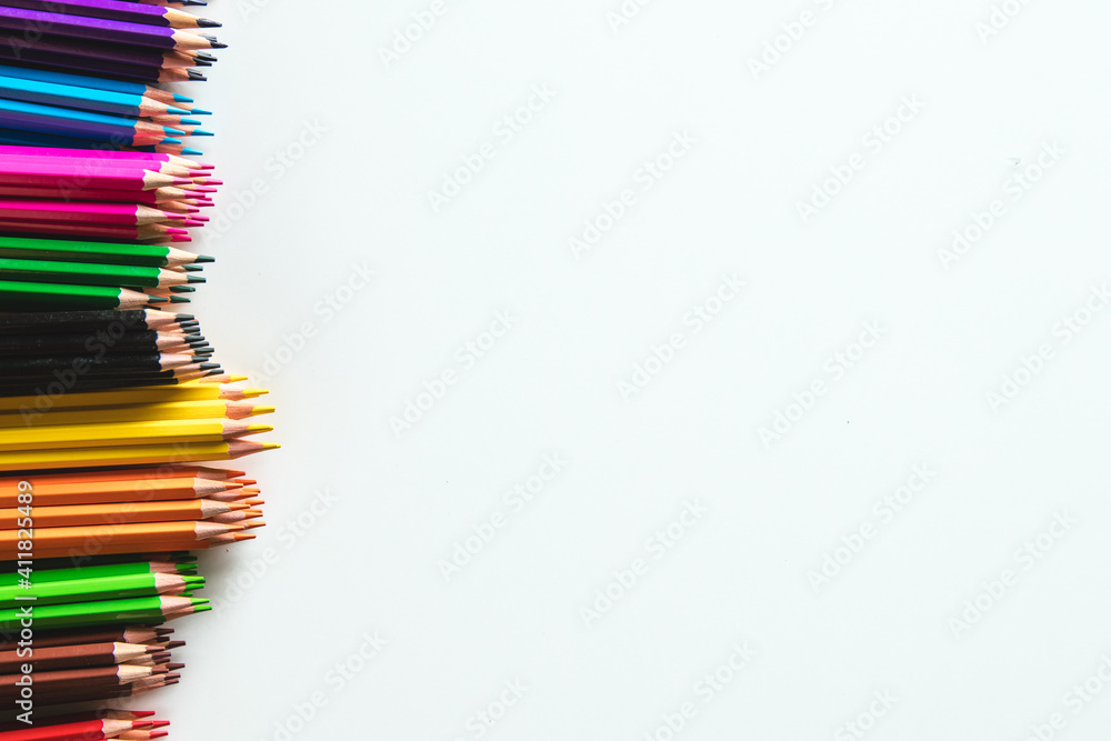 Fototapeta premium Variety of color pencils isolated on white background