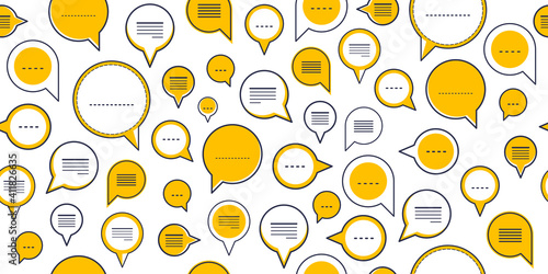 Speech bubbles seamless vector background, endless pattern with dialog signs, talk and discussion theme, social media communication.