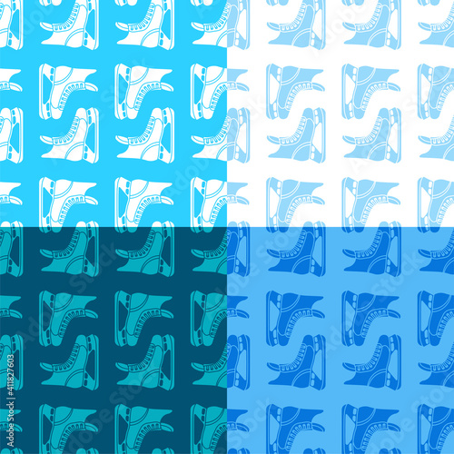 Photography set of seamless patterns with ice hockey player boot