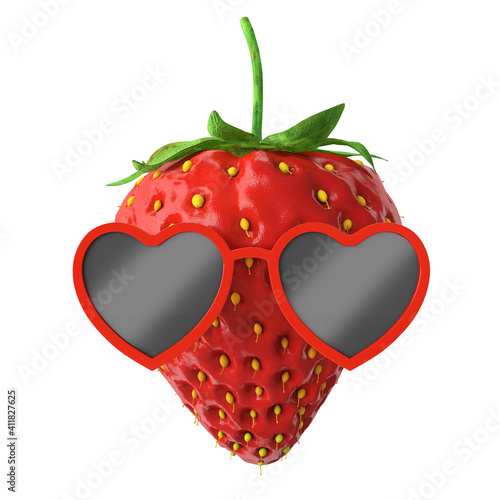 strawberry with sunglasses 3d rendering