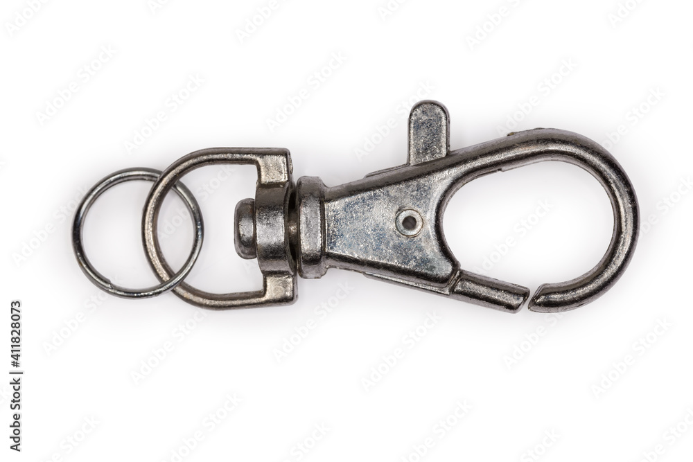 Metal swivel eye snap hook, close-up in selective focus Metal swivel eye snap hook, close-up in selective focus