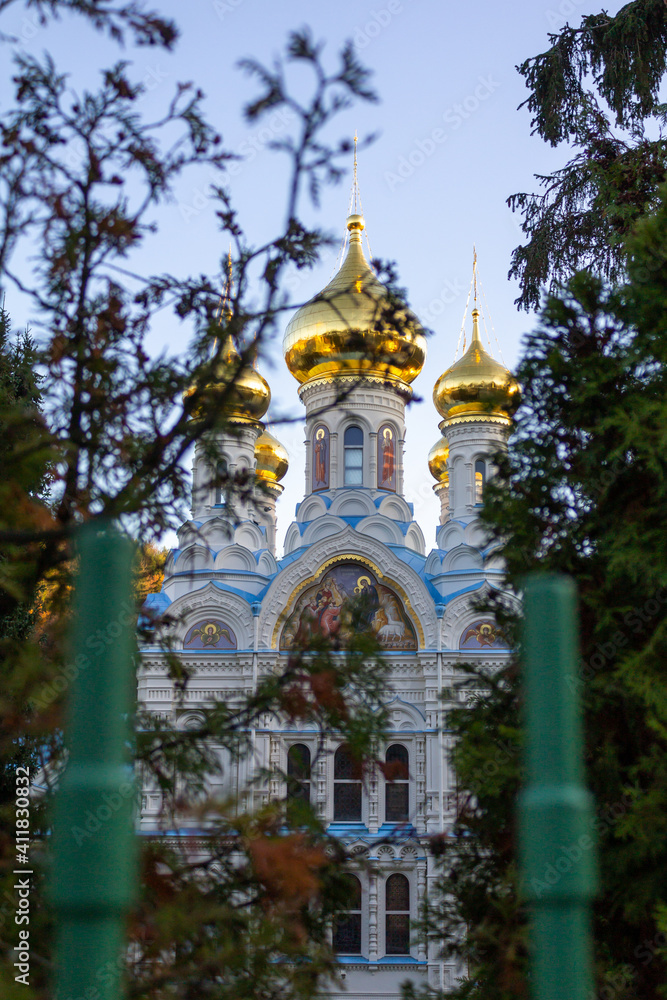 orthodox russian church with golden turrets orthodox russian church with golden turrets