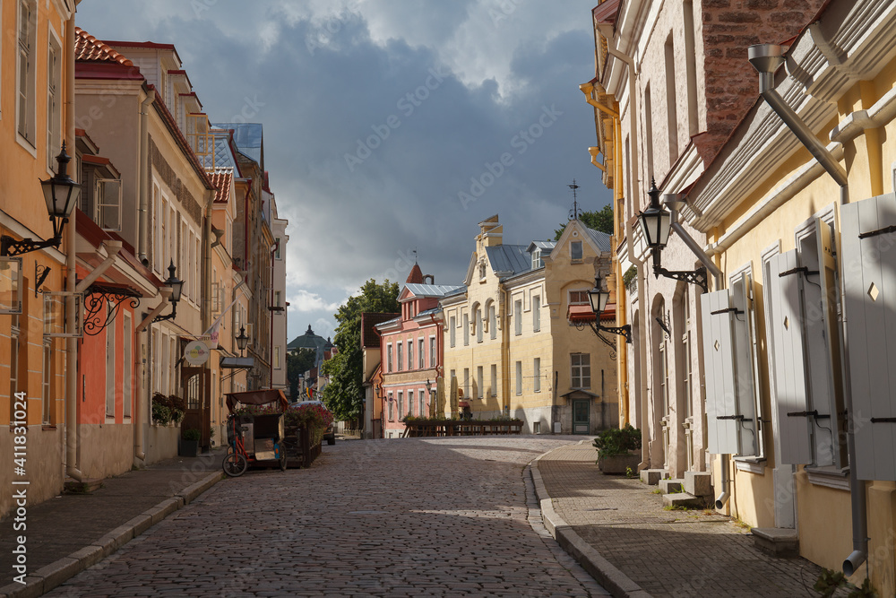 TALLINN, ESTONIA - AUGUST, 10, 2020: Street of Old city of Tallinn. Estonia