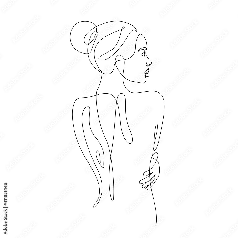 Woman Body Line Drawing. Abstract Minimal Female Figure Icon, Logo