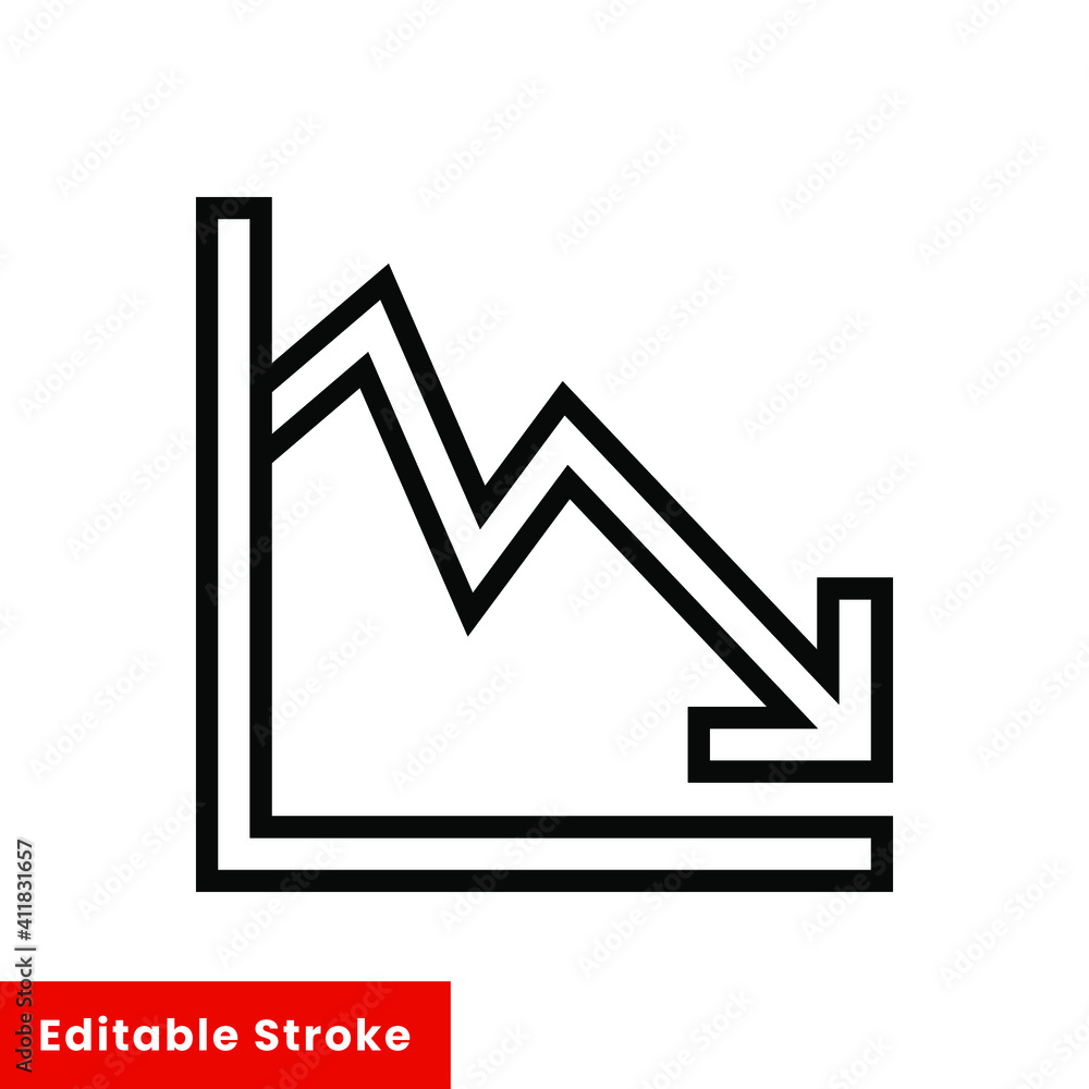 Graph down, reduce progress line icon. Simple outline style efficiency decrease graphic, finance chart, abstract graph, trend vector illustration. Arrow below, bankrupt. Editable stroke EPS 10 Graph down, reduce progress line icon. Simple outline style efficiency decrease graphic, finance chart, abstract graph, trend vector illustration. Arrow below, bankrupt. Editable stroke EPS 10