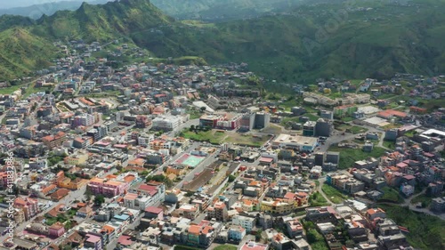 Aerial view of Assomad town in Santiago island, Cape Verde