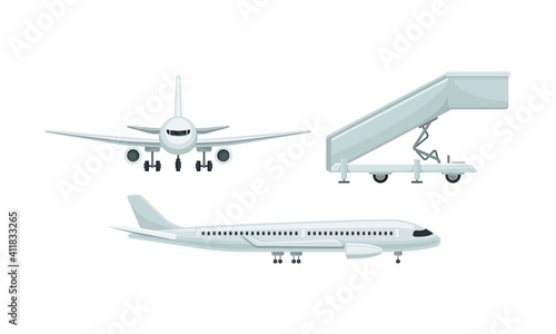 Airport Terminal with Ladder and Plane Vector Set