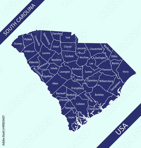 South Carolina counties map labeled photo