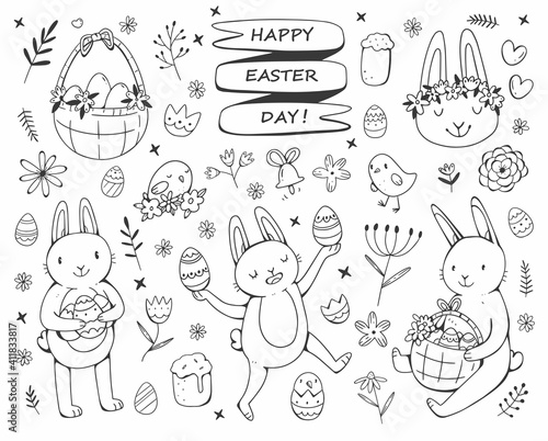 Vector easter set in doodle style. Hand draw vector illustration. Vector Easter elements.