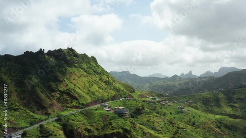Aerial view of Assomad town in Santiago island, Cape Verde