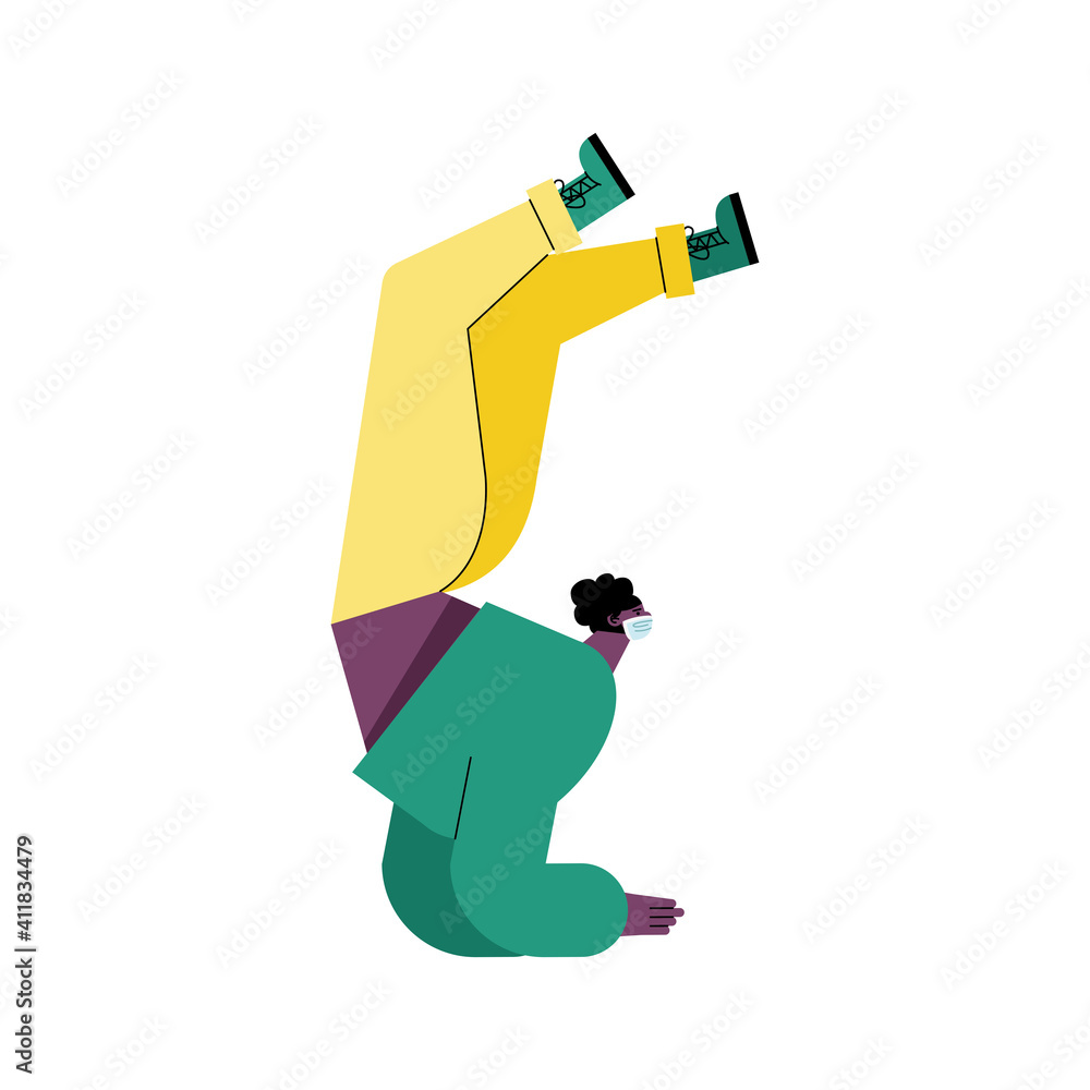 afro young man wearing medical mask dancing break dance afro young man wearing medical mask dancing break dance