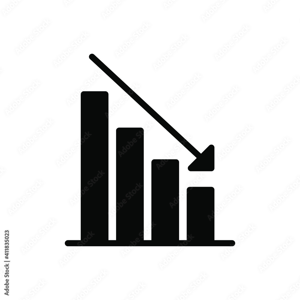 Graph down, reduce progress glyph icon. Simple solid style efficiency decrease graphic, finance chart, abstract graph, trend vector illustration. Arrow below, bankrupt. EPS 10 Graph down, reduce progress glyph icon. Simple solid style efficiency decrease graphic, finance chart, abstract graph, trend vector illustration. Arrow below, bankrupt. EPS 10