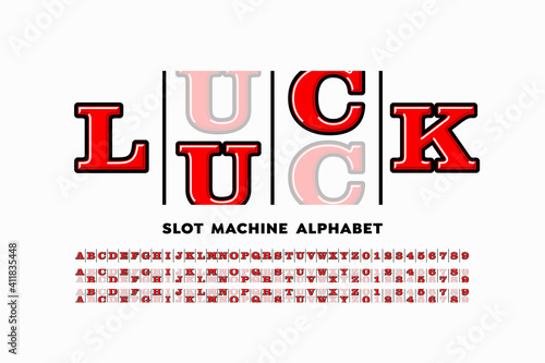 Slot machine style casino font, alphabet letters and numbers