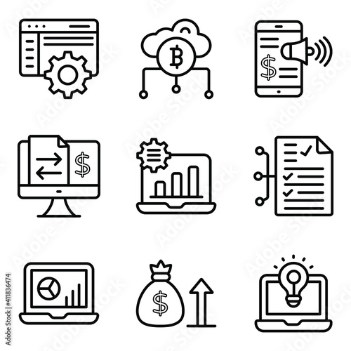 Online Business and Analytics Linear Icons 