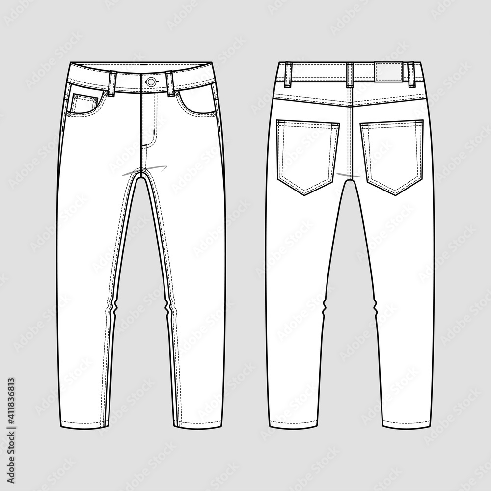 Classical jeans. Technical sketch. Vector illustration. Mockup template ...