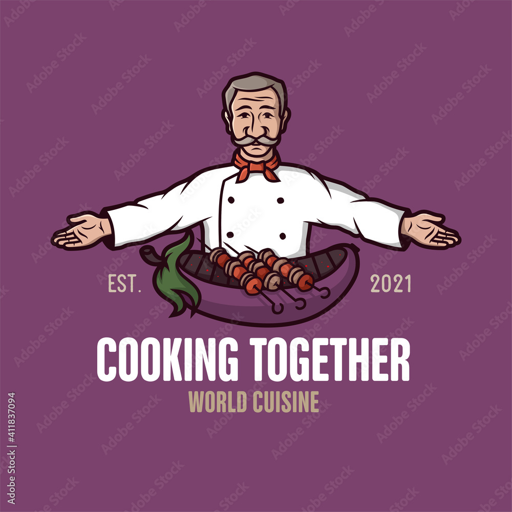 Modern professional logo in the culinary industry, with a picture of a man Modern professional logo in the culinary industry, with a picture of a man
