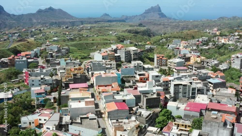 Aerial view of Assomad town in Santiago island, Cape Verde