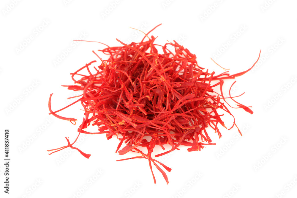 Naklejka premium Pile of Saffron Threads Isolated on White Background