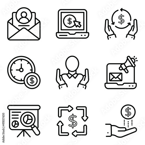 Finance and Statistical Data Linear Icons 