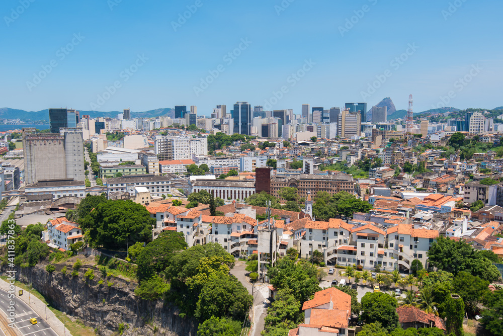 Skyline of Rio  de Janeiro City Center With Residential Buildings in Front and Financial District in the Horizon