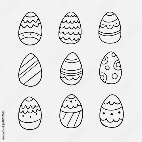 Vector set of Easter eggs in doodle style. Hand draw vector illustration. Vector Easter elements.