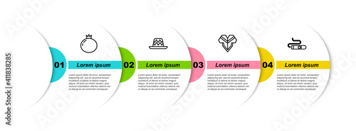 Set line Tomato, Mexican sombrero, Poncho and Cigar. Business infographic template. Vector.
