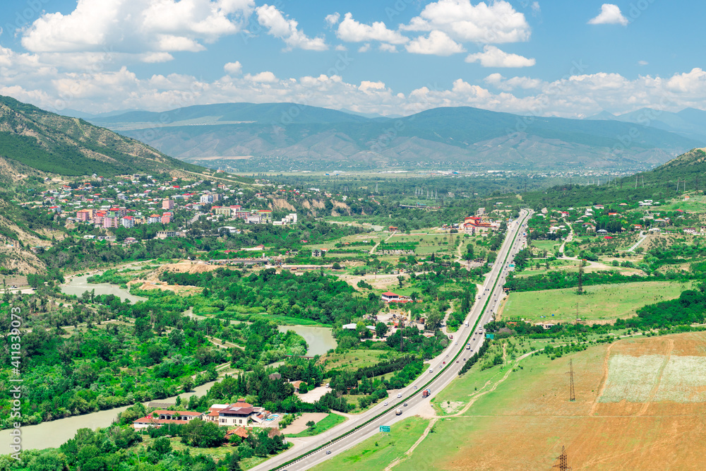 Road near old town Mtskheta (view from Jvari monestery), Georgia