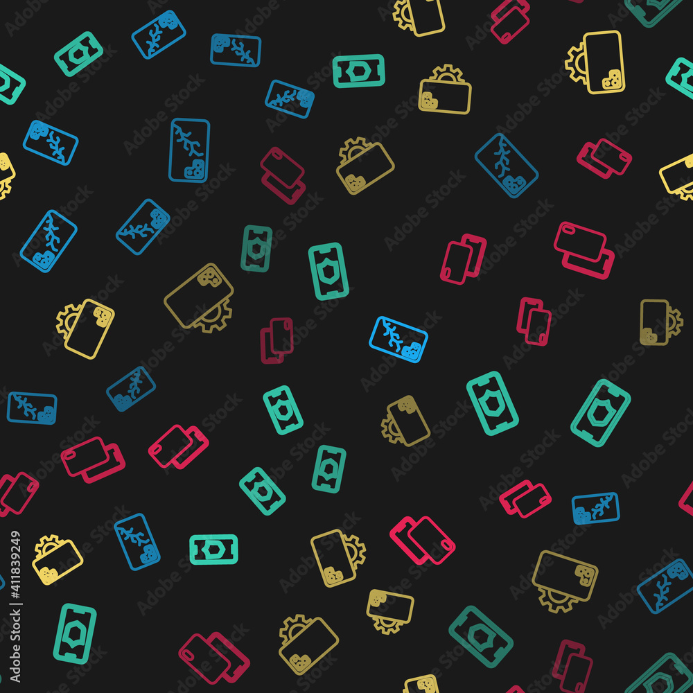 Set line Mobile with broken screen, shield, Phone repair service and Smartphone on seamless pattern. Vector. Set line Mobile with broken screen, shield, Phone repair service and Smartphone on seamless pattern. Vector.