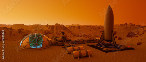 an outpost on the red planet mars (3d rendering)
